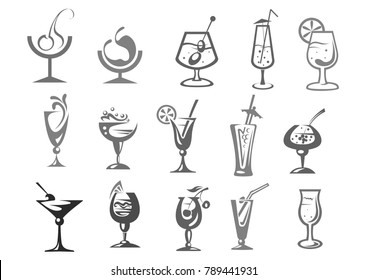 Cocktails glasses set Royalty Free Vector Image