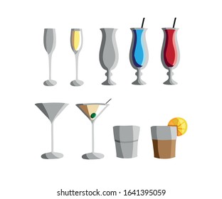 Cocktails alcohol flat design vector set