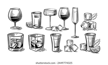 Cocktails and alcoholic drinks. Vector set