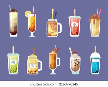 cocktails. alcoholic tropical drinks in transparent glasses. Vector trendy color pictures for design bar menu