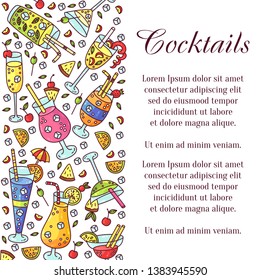 Cocktails bar drinks icons colorful cute banner vector template