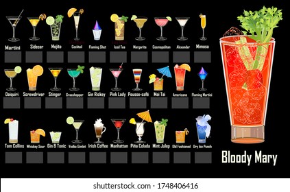 Cocktails and Beverages Menu - 31 Different mixed drinks