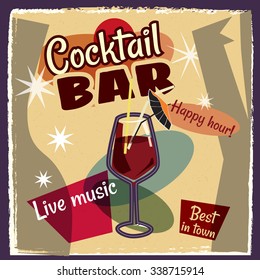 Cocktails, a billboard, a cocktail bar, cartoon, vintage, vector, banner, illustration