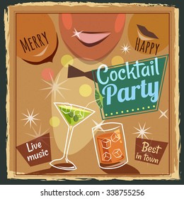 Cocktails, a billboard, a cocktail bar, cartoon, vintage, vector, banner, illustration