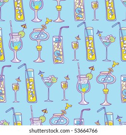 Cocktails blue seamless pattern