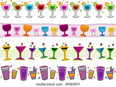 Cocktails Border Set - Vector