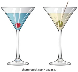 Cocktails with cherry and olive