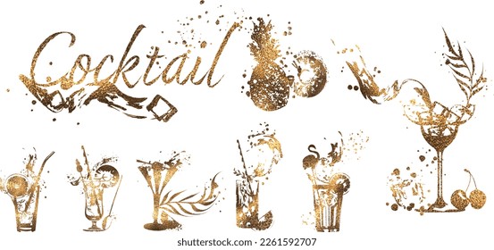 Cocktails - Cocktail bar menu. Vector elements for restaurant and cafe. Design template with different colorful cocktails.