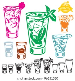 Cocktails collection. Cocktail glass. Vector merged isolated.