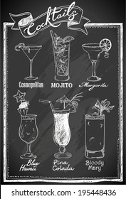 Cocktails collection on chalkboard