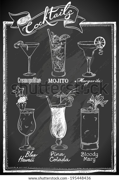 Cocktails Collection On Chalkboard Stock Vector (Royalty Free) 195448436