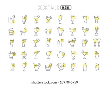 Cocktails. Collection of perfectly thin icons for web design, app, and the most modern projects. The kit of signs for category Food and Drink.