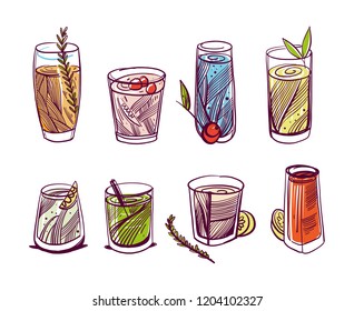 Cocktails collection set. Summer holiday and beach party concept. Isolated. Vector illustration.