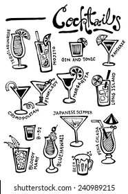 Cocktails Doodles Hand Drawn vector