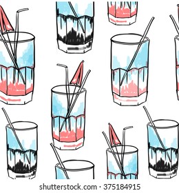 cocktails drawings seamless pattern. vector illustration