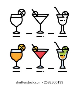 cocktails drinks glasses icon vector set