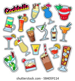 Cocktails and Drinks Set for Stickers, Badges and Patches. Vector illustration