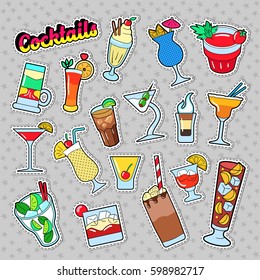 Cocktails and Drinks Set for Stickers, Badges and Patches. Vector illustration