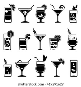 Cocktails and drinks vector black icons. 