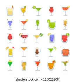 Cocktails Flat Vector Icons 