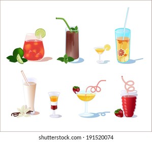 Cocktails from fruits with mint, vanilla, alcohol and chocolate.