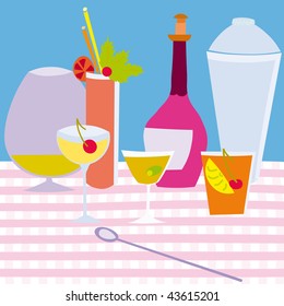 cocktails glamour retro vector cartoon illustration