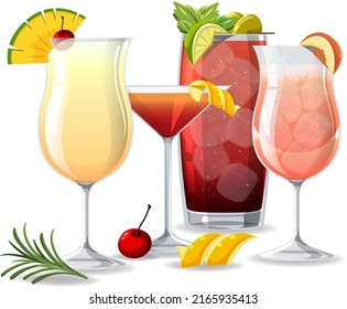 Cocktails in the glass on white background illustration