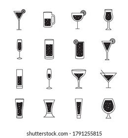 Cocktails glasses cups silhouette style icons collection design, Alcohol drink bar and beverage theme Vector illustration