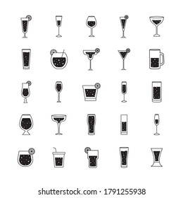 Cocktails glasses cups silhouette style icons group design, Alcohol drink bar and beverage theme Vector illustration