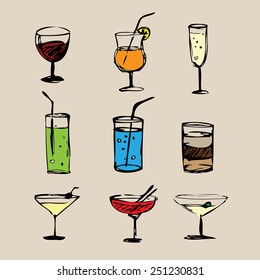Cocktails  hand drawn. vector
