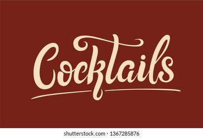 Cocktails handwritten lettering design set. Restaurant cafe menu titles. Calligraphic headlines. Red font on a beige background and inverted image. Vector typographic inscription