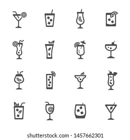 Cocktails, iced drinks vector icons