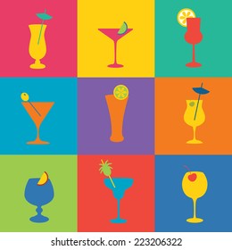 Cocktails icon set in flat design style. Simple icons of drinks