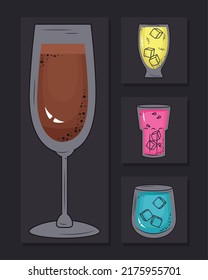 cocktails icon set on black background