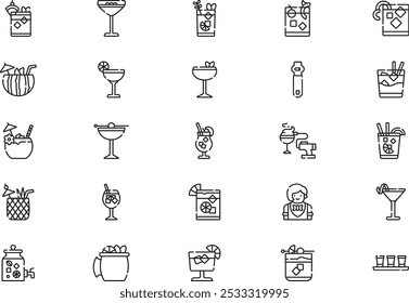 A coleção de ícones Cocktails é uma ilustração vetorial com traçado editável.