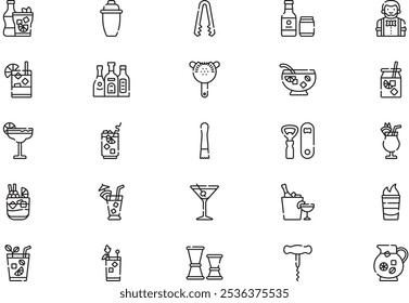 Cocktails icons collection is a vector illustration with editable stroke.