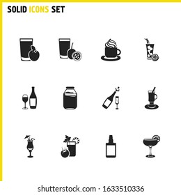 Cocktails icons set with blue hawAI, mocha and passion fruit juice elements. Set of cocktails icons and organic concept. Editable vector elements for logo app UI design.