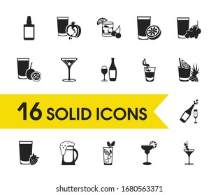 Cocktails icons set with champagne, old fashioned cocktail and delicious elements. Set of cocktails icons and mojito cocktail concept. Editable vector elements for logo app UI design.