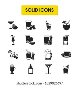 Cocktails icons set with coconut cocktail, beer mug and blue hawAI elements. Set of cocktails icons and tropical drink concept. Editable vector elements for logo app UI design.