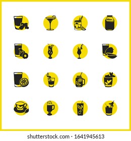 Cocktails icons set with green tea, mango juice and ginger shot elements. Set of cocktails icons and delicious concept. Editable vector elements for logo app UI design.