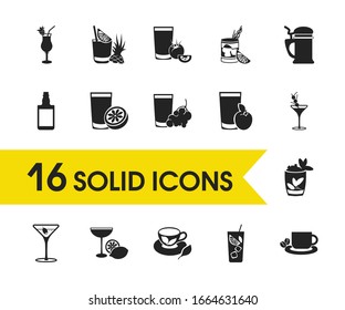 Cocktails icons set with tomato juice, sidecar cocktail and mary pickford elements. Set of cocktails icons and martini concept. Editable vector elements for logo app UI design.
