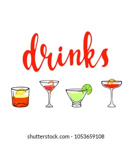cocktails illustration  with lettering