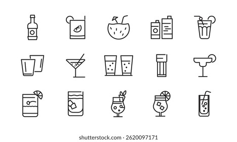Cocktails line icon set. Drinks, party, club, alcoholic, bubble tea, vodka, pub, coffee, refreshment outline icon collection. UI thin outline icon pack