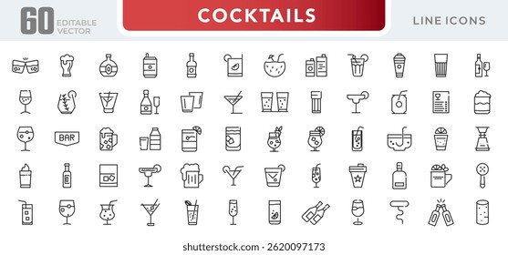 Cocktails line icon set. Drinks, party, club, alcoholic, bubble tea, vodka, pub, coffee, refreshment outline icon collection. UI thin outline icon pack