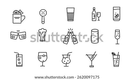 Cocktails line icon set. Drinks, party, club, alcoholic, bubble tea, vodka, pub, coffee, refreshment outline icon collection. UI thin outline icon pack