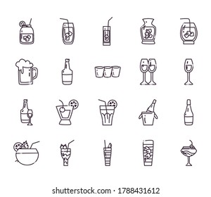 Cocktails line style icon set design, Alcohol drink bar and beverage theme Vector illustration