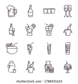 Cocktails line style icon set design, Alcohol drink bar and beverage theme Vector illustration