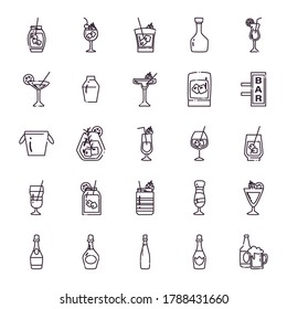 Cocktails line style icon set design, Alcohol drink bar and beverage theme Vector illustration