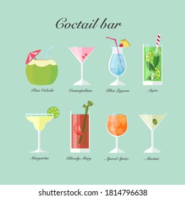 Cocktails menu. Menu bar. Alcohol