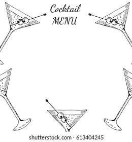 Cocktails menu card design template. Menu blank with space for text  for restaurant, cafe and bar vector design.